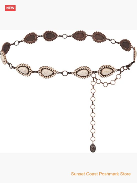 Accessories - Large Western Concho Metal Belt with Turquoise Adjustable Chain